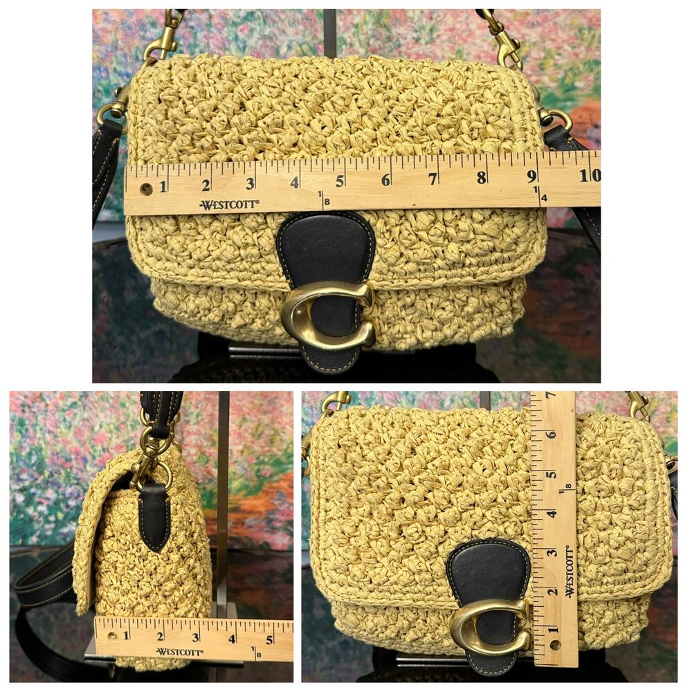 EUC Coach CA032 Soft Tabby Bag In Natural Straw w/ Black Leather Trim - Picture 13 of 14